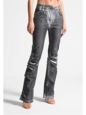 Manière De Voir Oil Print Tacked Fit And Flare Jeans - White/Grey‎ Sz 4
